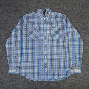 SEVENTY 7 Men's Size 2XL Button Up Shirt Blue Plaid Long Sleeve Pocket